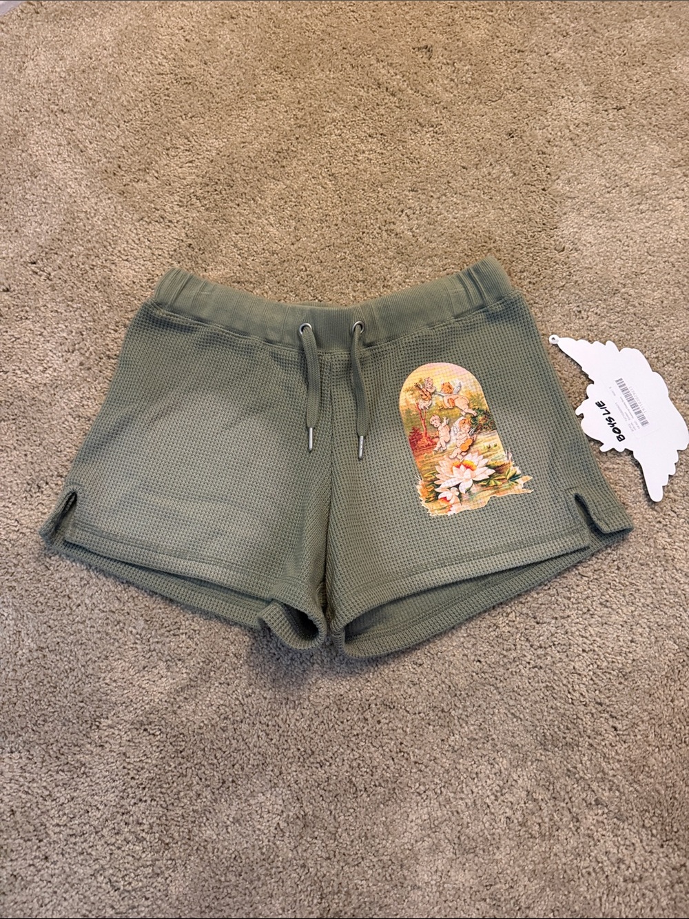 Boys Lie Green Waffle Knit Drawstring Shorts